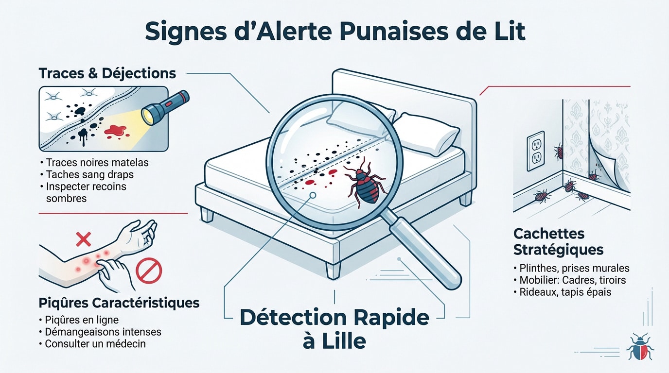 Traces de déjections de punaises de lit sur une literie à Lille